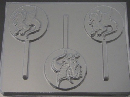 638 Dragon on Round Chocolate Candy Lollipop Mold